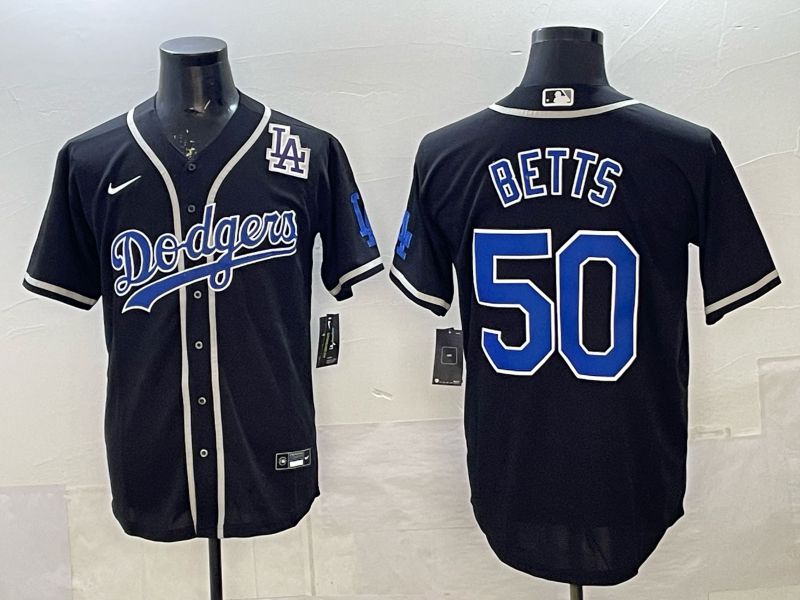 Men 2025 Nike Los Angeles Dodgers #50 Betts Black Game MLB Jersey 08
